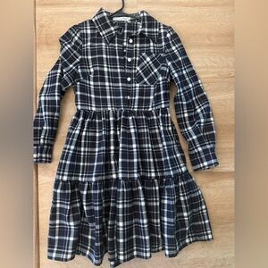 Women’s Navy and White Plaid Tiered Wool Shirt Dress
